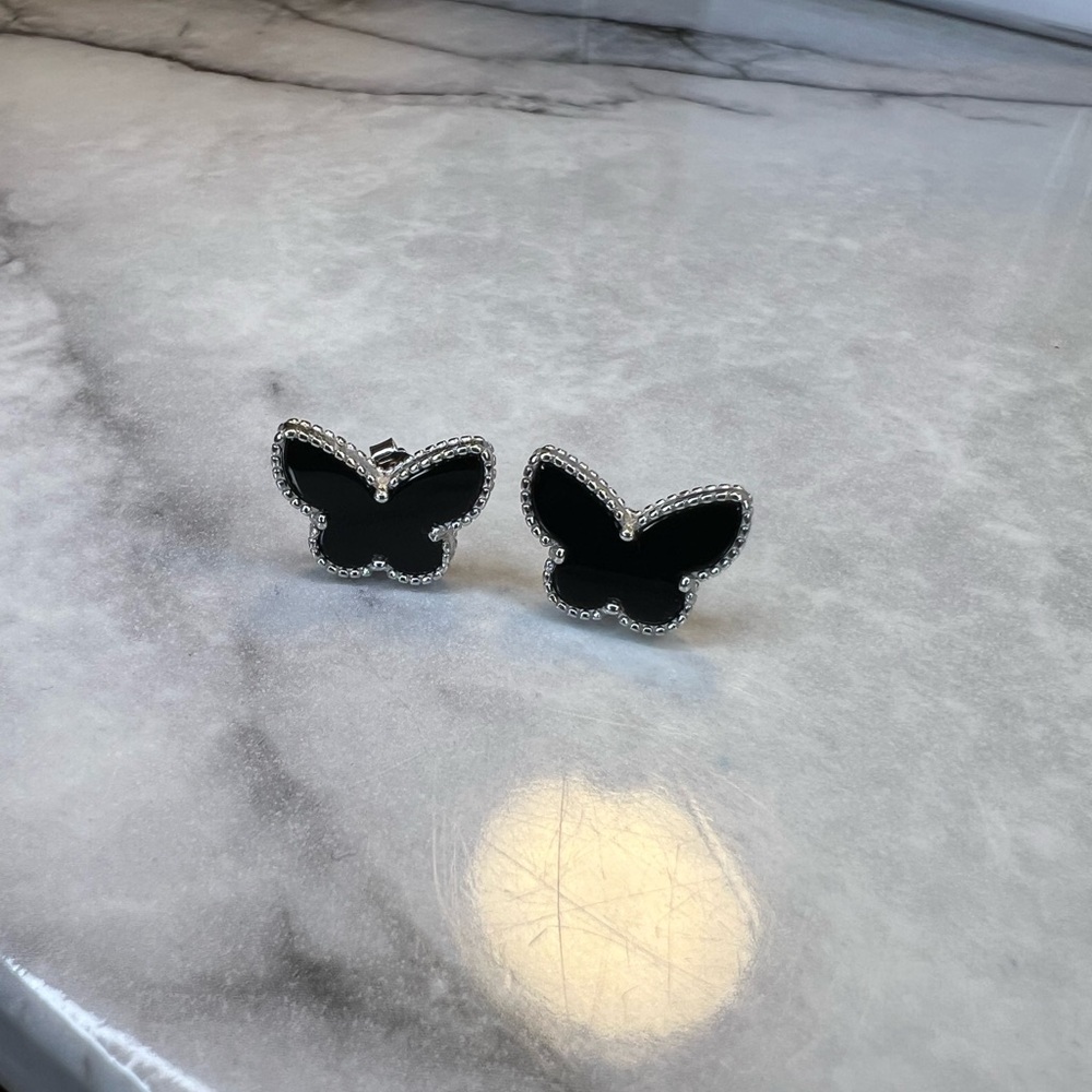925 Silver Black Butterfly Earrings